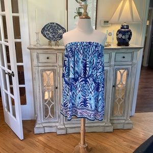 Lilly Pulitzer Blue & Pink Strapless Dress XL